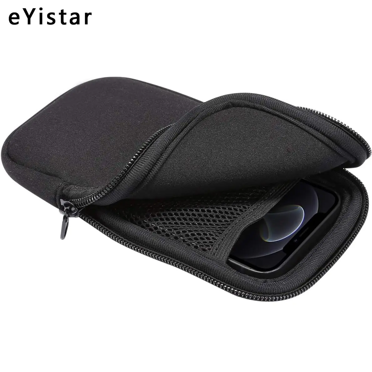 eYistar Neoprene Shock Absorbing Pouch Large Cell Phone Sleeve Case with Zipper & Neck Strap for 6-6.9 inch Smartphones | Black - view 4