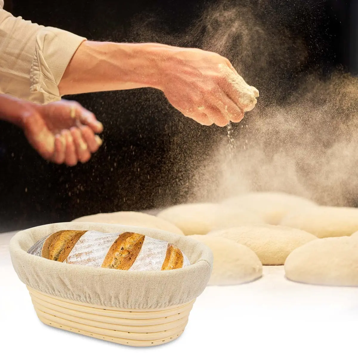 Stormshopping 8 inch Oval Bread Proofing Basket & Liner | Professional & Home Use - view 5