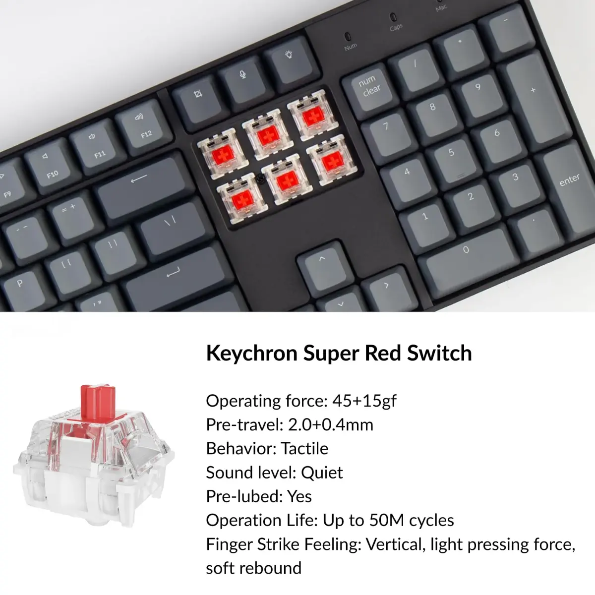 Keychron K10 Full Size Mechanical Gaming Keyboard with White LED Backlight | Mac & Windows Compatible, Super Red Switches, Bluetooth 5.1 & USB-C Wired - view 4