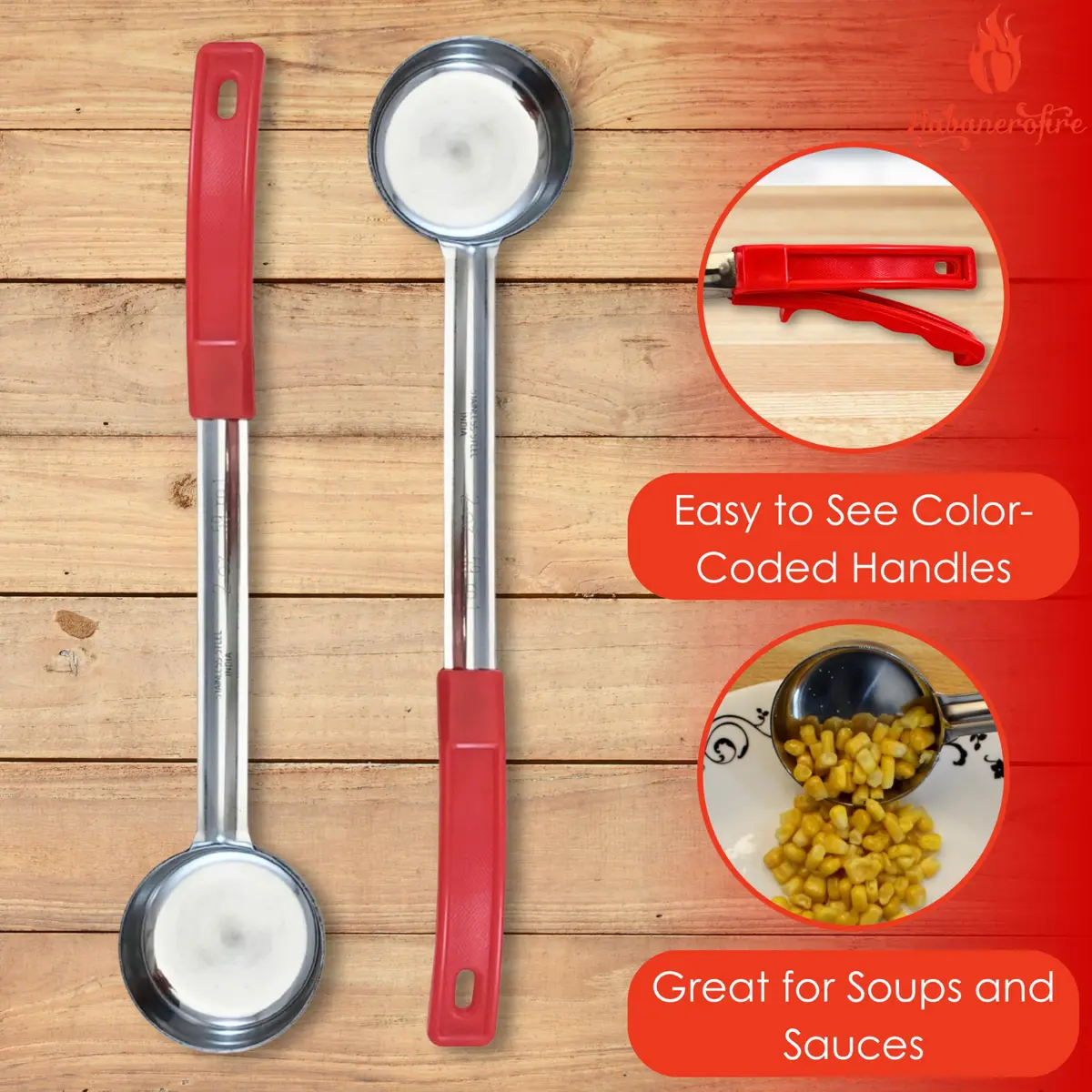 Habanerofire 2 oz Solid Stainless Steel Portion Control Ladle Spoodle - Pack of 2 | Commercial Grade for Soups & Sauces - view 2