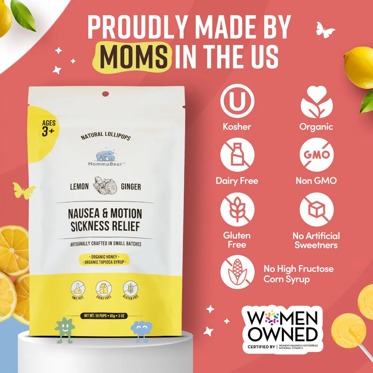 MommaBear Nausea & Motion Sickness with Real Honey & Ginger – 10 Pack | Gentle Relief for Pregnant & Kids - view 5