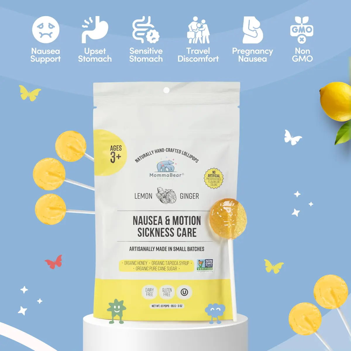 MommaBear Nausea & Motion Sickness with Real Honey & Ginger – 10 Pack | Gentle Relief for Pregnant & Kids - view 4