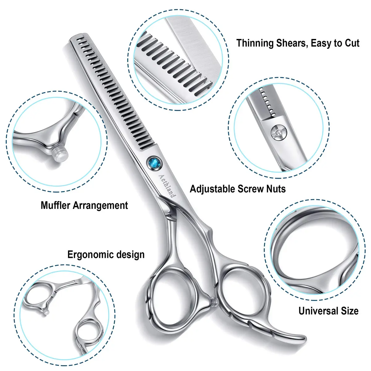 Aethland Japanese 9CR Stainless Steel Thinning Shears 6.5 Inch | Professional Barber Blending Teeth Scissors - view 2