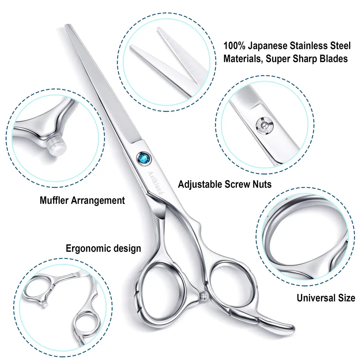 Aethland Japanese 9CR Stainless Steel Professional Barber Hairdressing Shears 6.5 Inch | Ice Calcination Treated for Sharpness - view 2