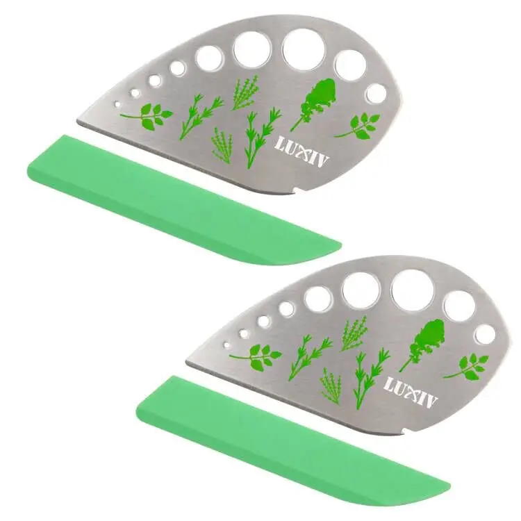 Luxiv Herb Stripper Tool Stainless Steel 9-Hole Leaf Peeler with Knife 12.2cm (4.8in) | 2-Pack for Kale, Herbs & Vegetables - view 2