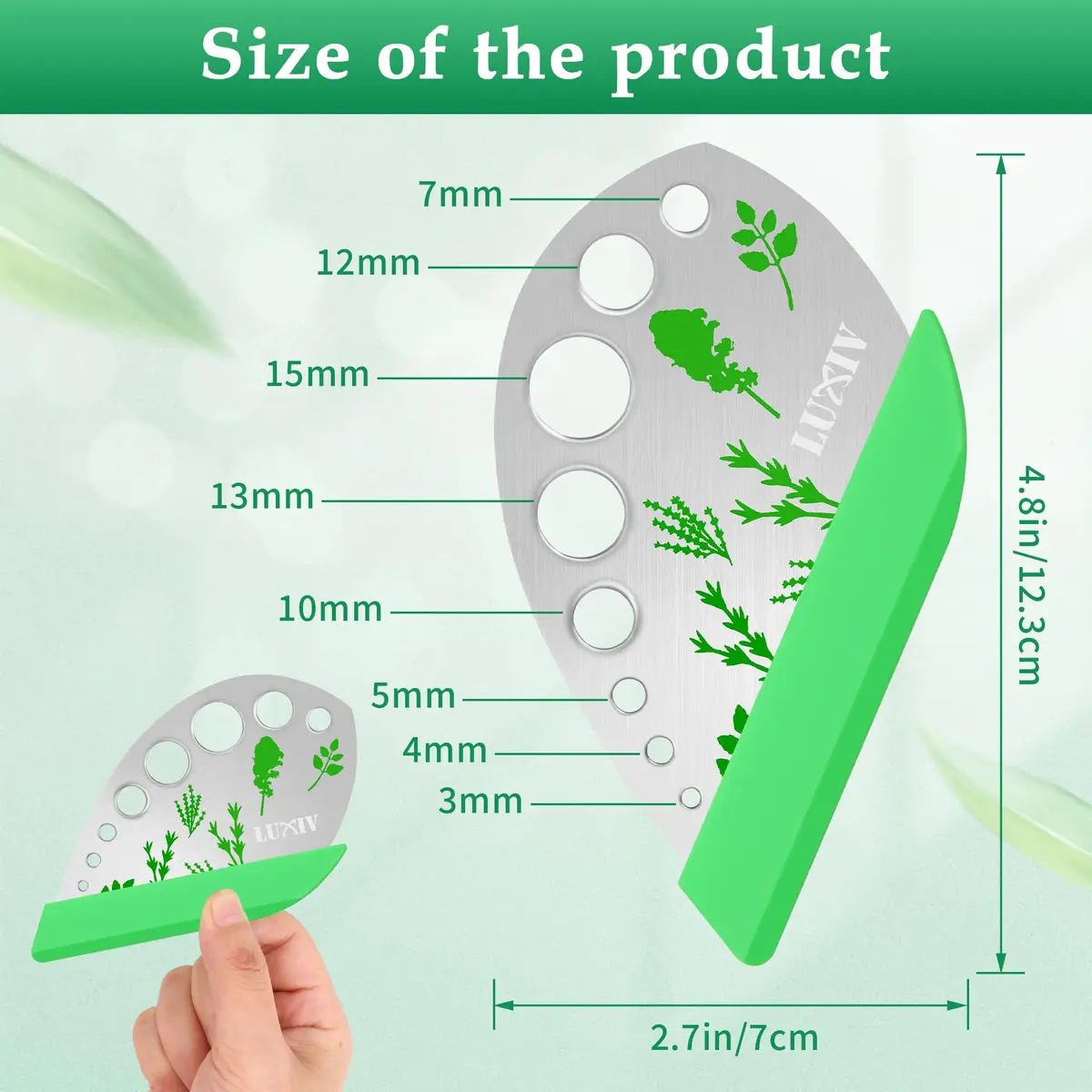 Luxiv Herb Stripper Tool Stainless Steel 9-Hole Leaf Peeler with Knife 12.2cm (4.8in) | 2-Pack for Kale, Herbs & Vegetables - view 3