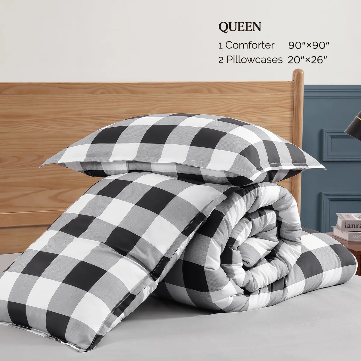 Andency Black and White Checkered Comforter Set, 2 Pieces Queen Bedding Set | Minimalist & Soft All-Season Comfort - view 6