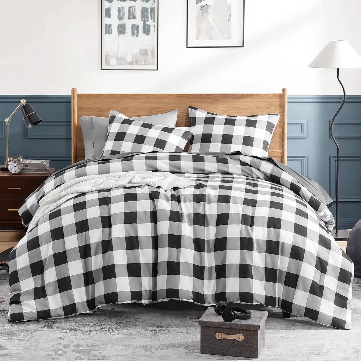 Andency Black and White Checkered Comforter Set, 2 Pieces Queen Bedding Set | Minimalist & Soft All-Season Comfort - view 2