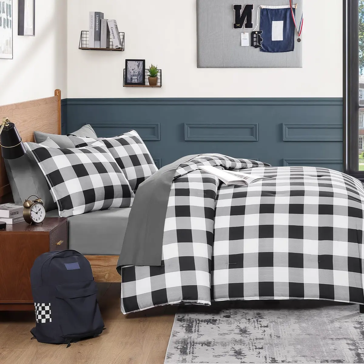 Andency Black and White Checkered Comforter Set, 2 Pieces Queen Bedding Set | Minimalist & Soft All-Season Comfort - view 3