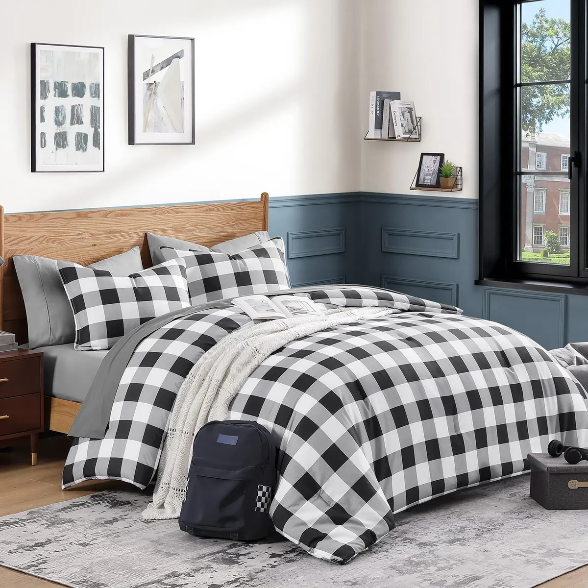 Andency Black and White Checkered Comforter Set King | Minimalist & Soft, All-Season (70-120 chars) - main product image