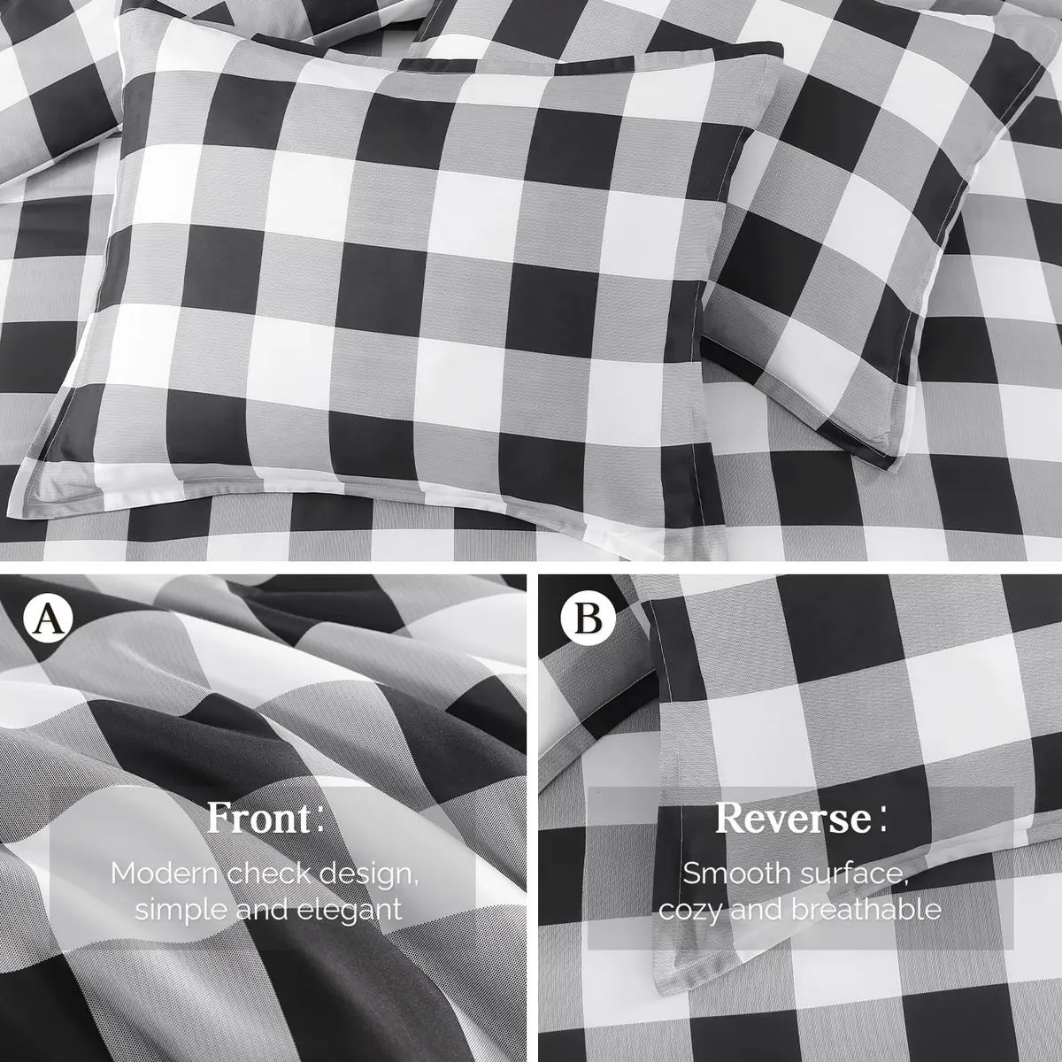 Andency Black and White Checkered Comforter Set King | Minimalist & Soft, All-Season (70-120 chars) - view 5