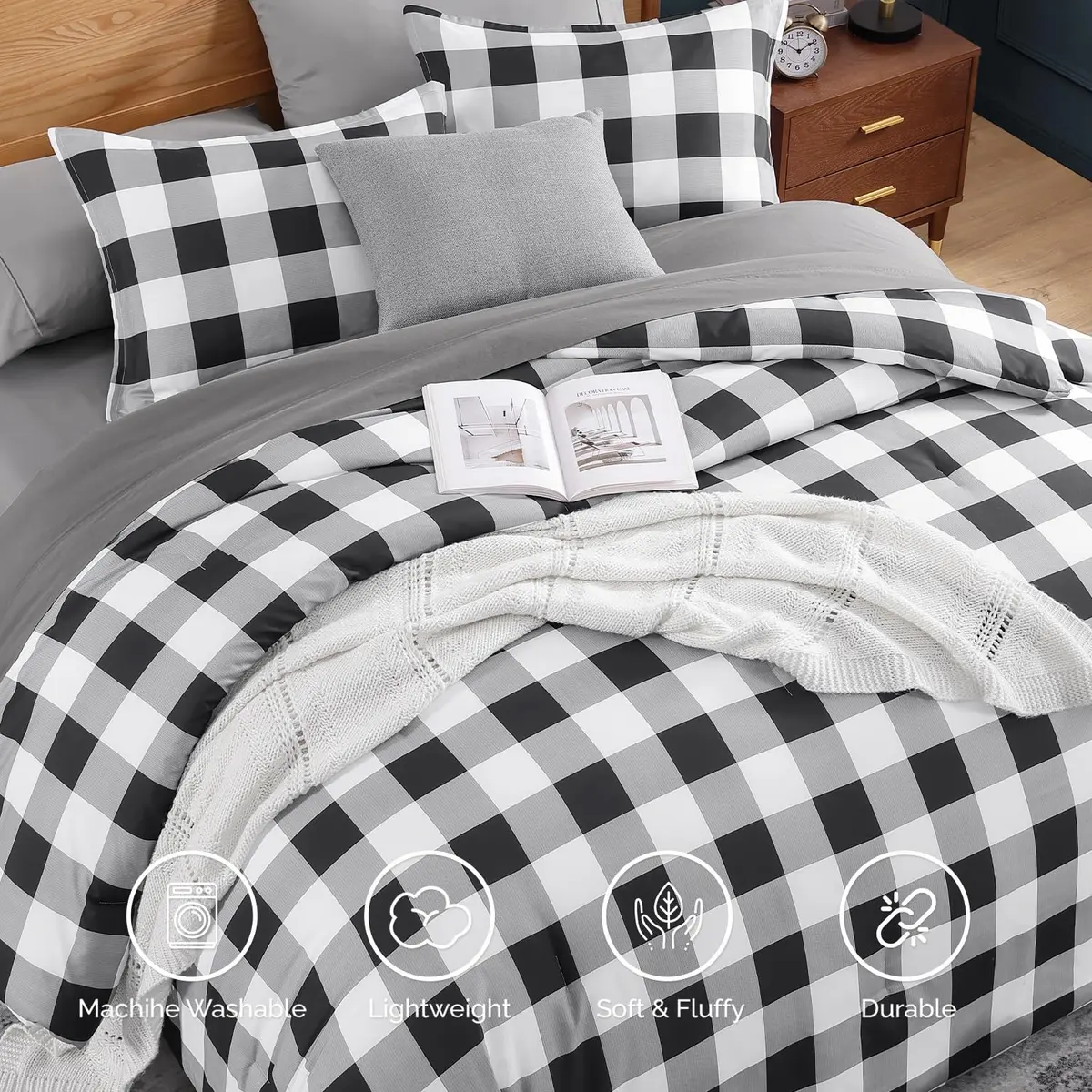 Andency Black and White Checkered Comforter Set King | Minimalist & Soft, All-Season (70-120 chars) - view 4