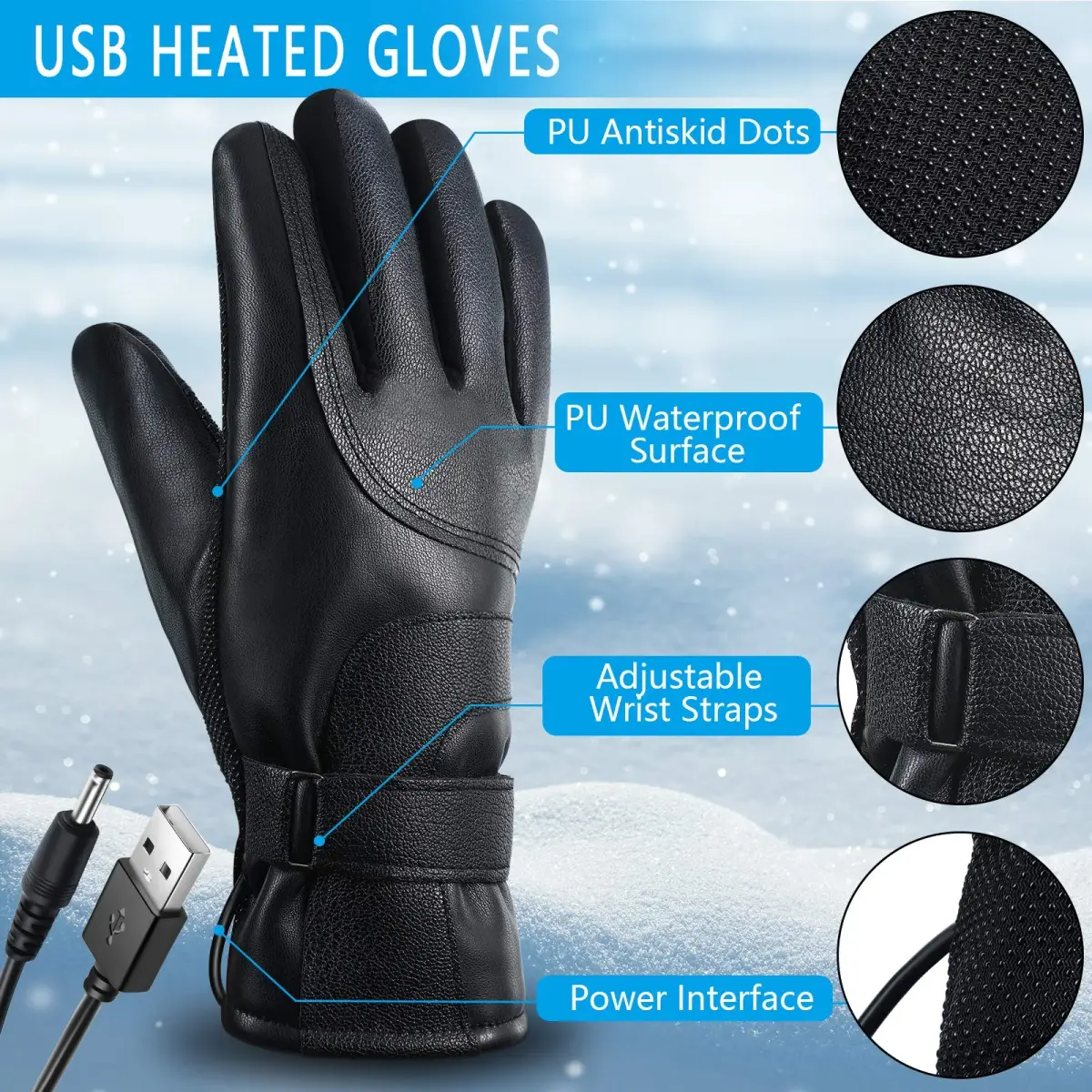 Syhood USB Heated Gloves Touchscreen Waterproof Winter Outdoor Black 25 cm (10 inches) | Heated for 5 Hours with 10000 mAh Power Bank - view 5