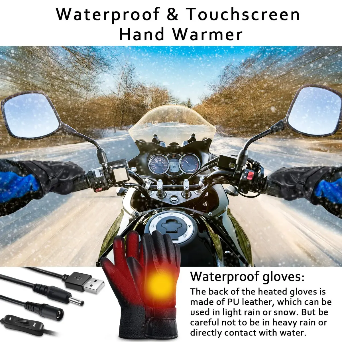 Syhood USB Heated Gloves Touchscreen Waterproof Winter Outdoor Black 25 cm (10 inches) | Heated for 5 Hours with 10000 mAh Power Bank - view 6