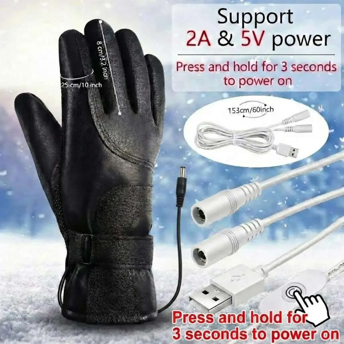 Syhood USB Heated Gloves Touchscreen Waterproof Winter Outdoor Black 25 cm (10 inches) | Heated for 5 Hours with 10000 mAh Power Bank - view 3