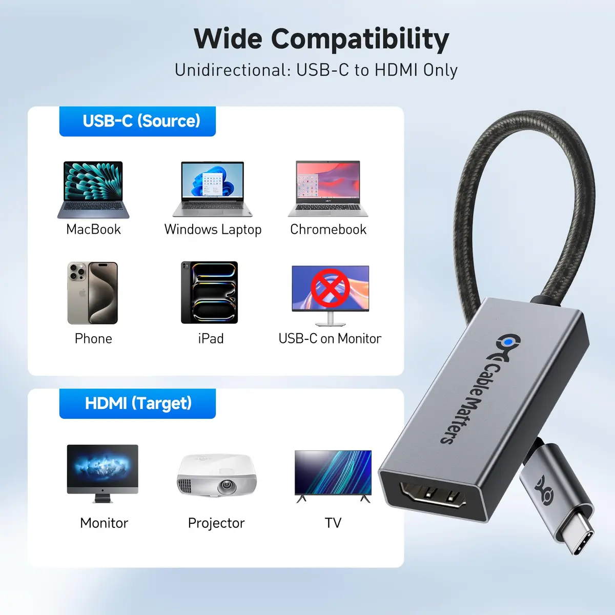 Cable Matters USB-C to HDMI 2.1 Adapter 8K@60Hz | Thunderbolt 4 Compatible, Supports HDR & 4K120Hz (0.5m, Gray) - view 7