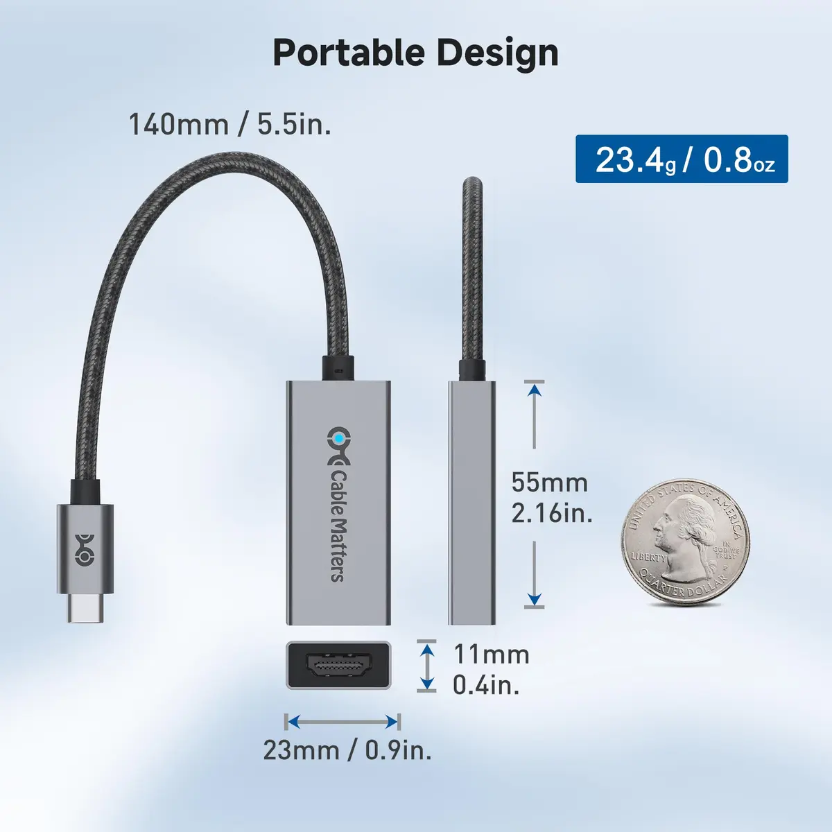 Cable Matters USB-C to HDMI 2.1 Adapter 8K@60Hz | Thunderbolt 4 Compatible, Supports HDR & 4K120Hz (0.5m, Gray) - view 8