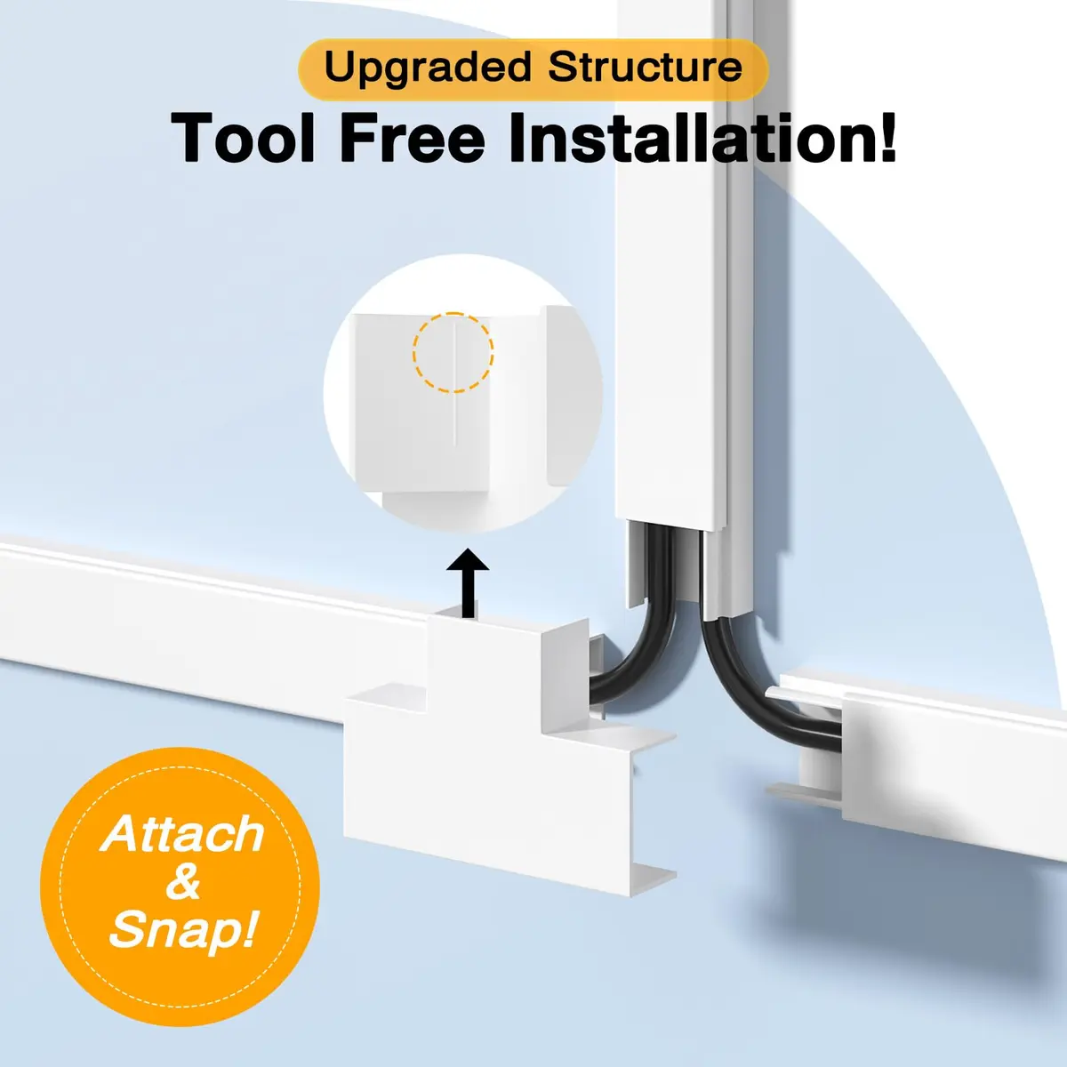 Delamu 157in Cord Hider Wall, Cable Management Raceway, Paintable Wire Cover, White | Neatly Conceal TV & Wall Wires - view 2