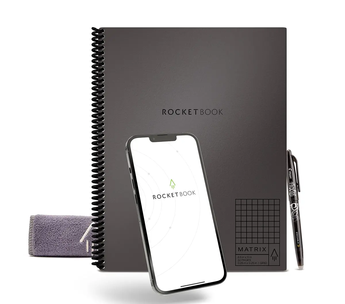Rocketbook Matrix Reusable Graph Paper Notebook, Letter 8.5x11, Gray | Digital Sharing & Reusable Synthetic Paper - main product image