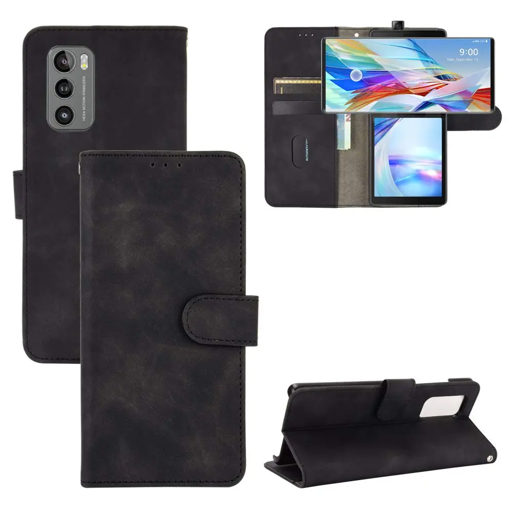 DAMONDY Black Flip Wallet Case for LG Wing 5G (1 Unit) | Genuine PU Leather with Card Slots & Kickstand - main product image