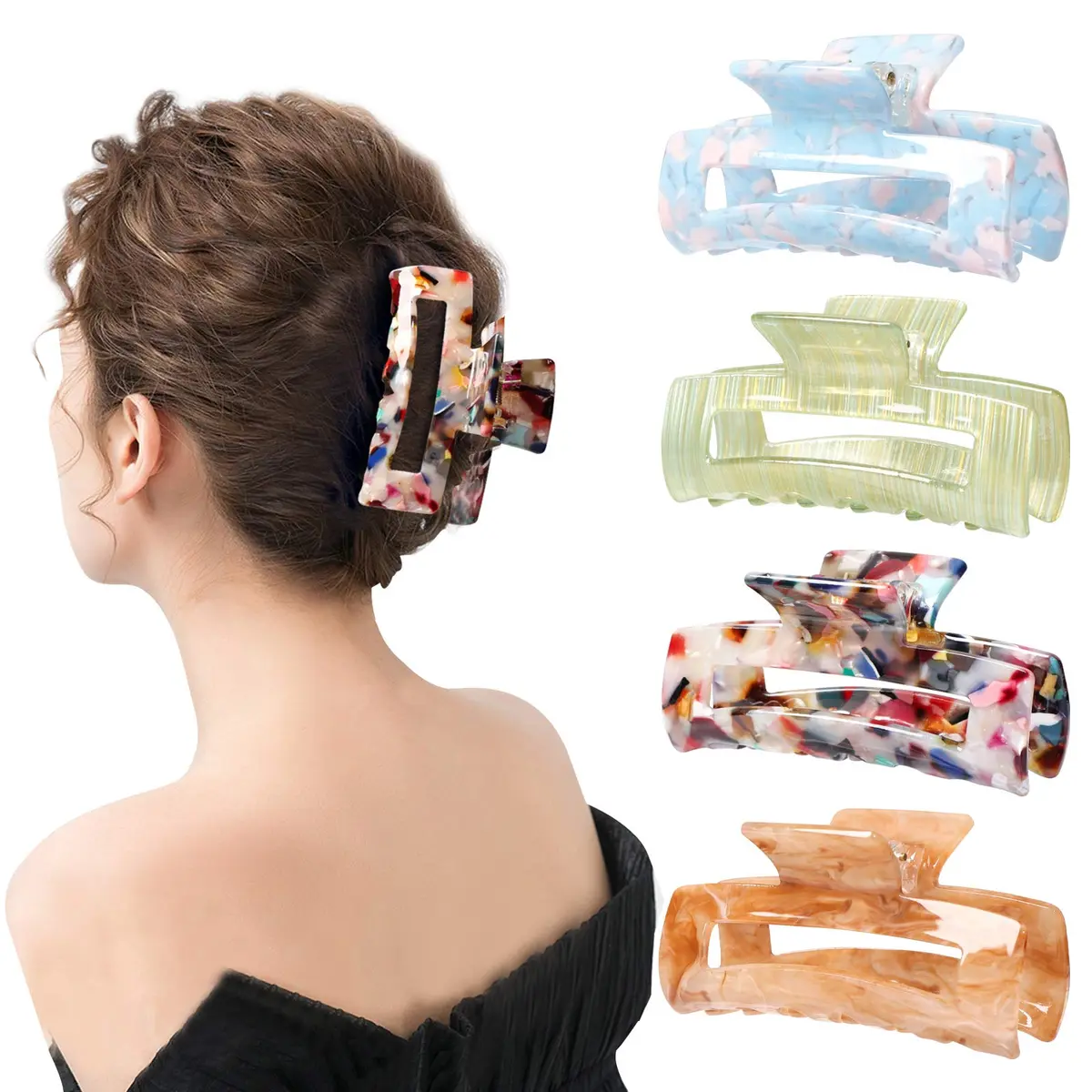 Magicsky Hair Claw Clips for Women Thick & Thin Hair | Elegant 4-Pack, Acrylic & Alloy, 3.4 x 0.9 x 1.6 inches - main product image