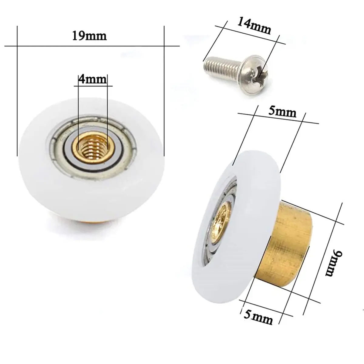 XUKEKOY Shower Door Rollers 19mm x 5mm | Set of 4 Replacement Wheels with Screws - view 4