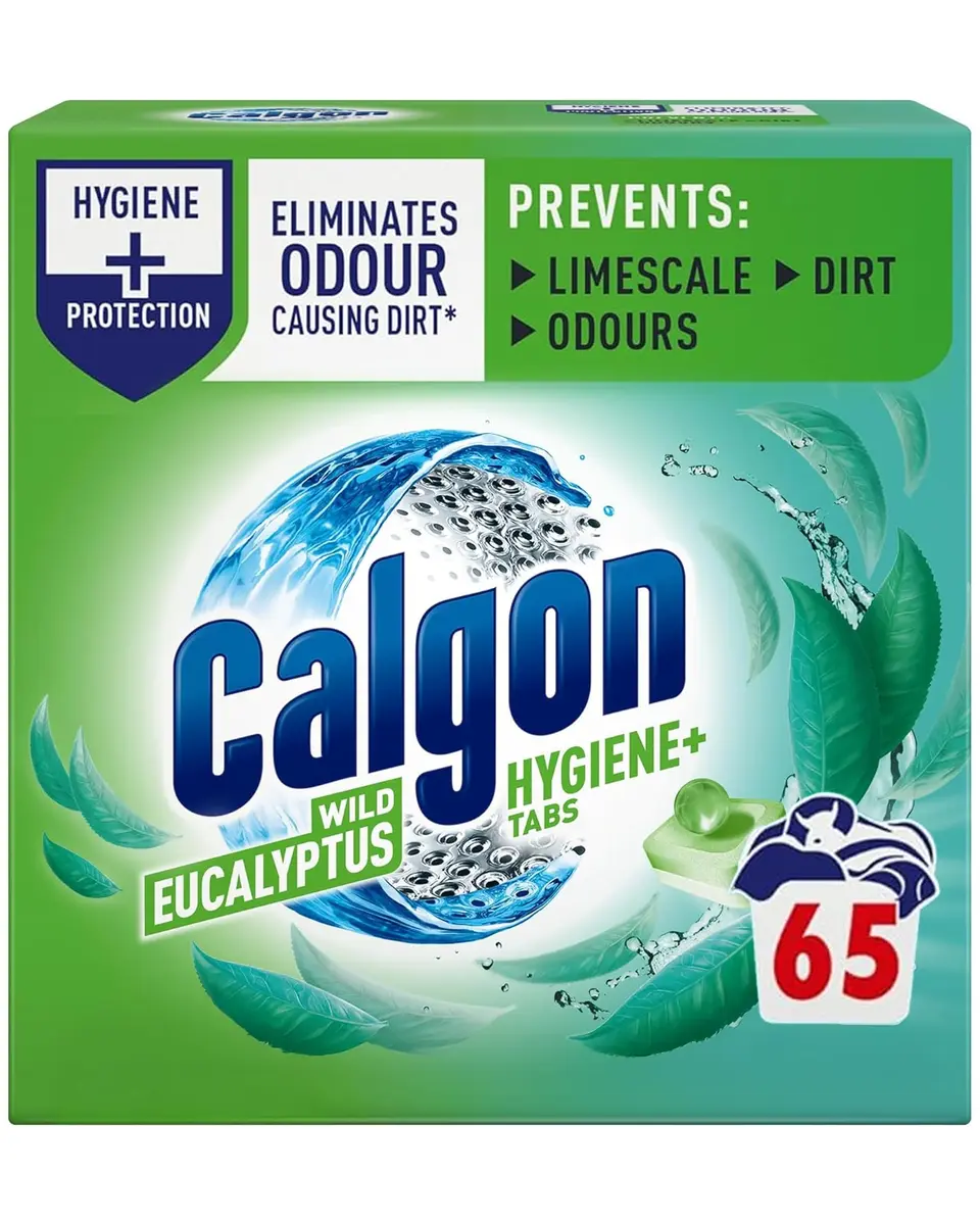 Calgon Hygiene Plus Washing Machine Cleaner & Limescale Remover, 65 Tablets | Water Softener & Odour Eliminator - main product image