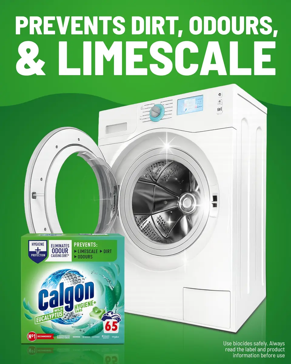 Calgon Hygiene Plus Washing Machine Cleaner & Limescale Remover, 65 Tablets | Water Softener & Odour Eliminator - view 3