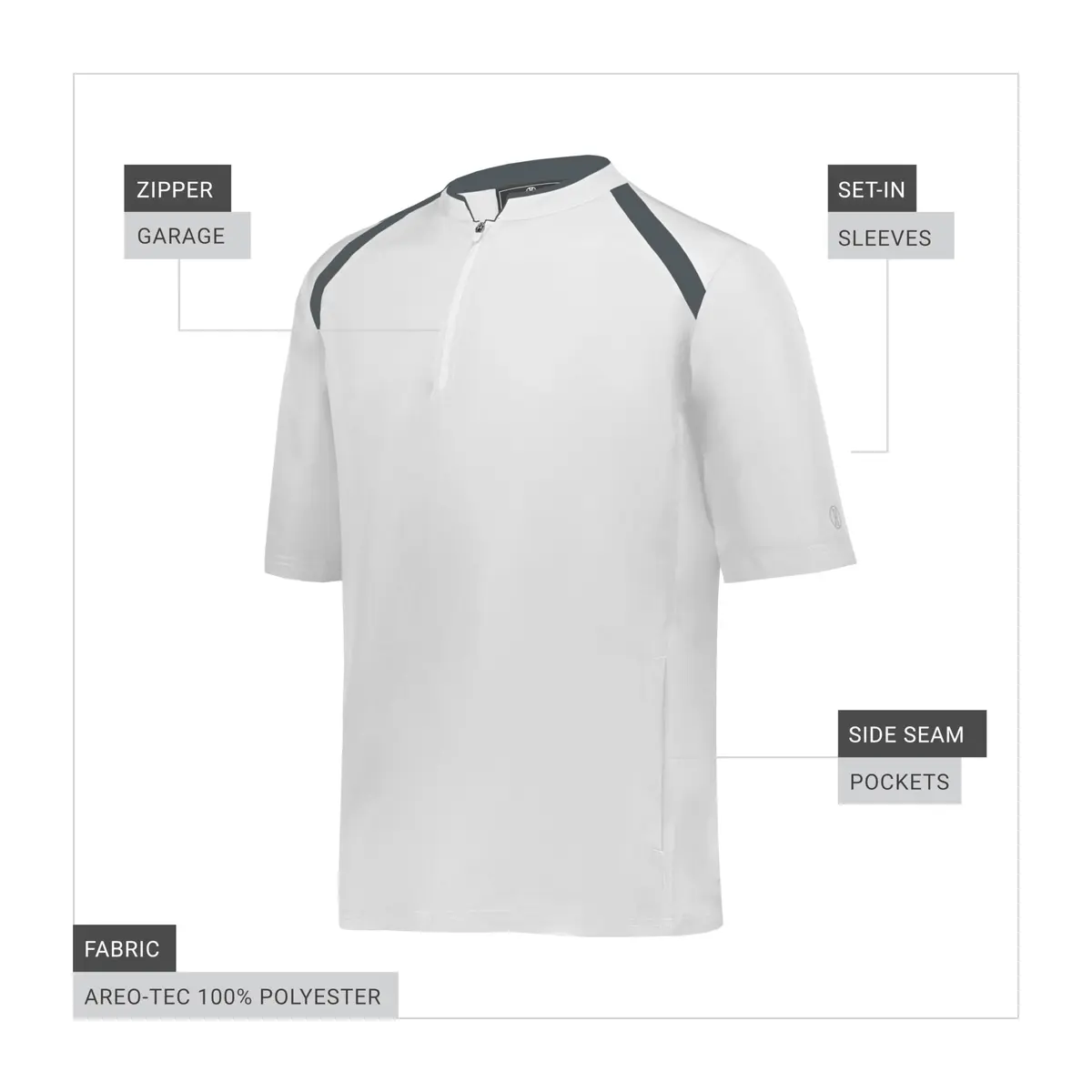 Holloway Mens Clubhouse Short Sleeve Pullover Cage Jacket, White/Graphite 2XL | Ultimate Athletic Performance Wear for Maximum Mobility - view 4