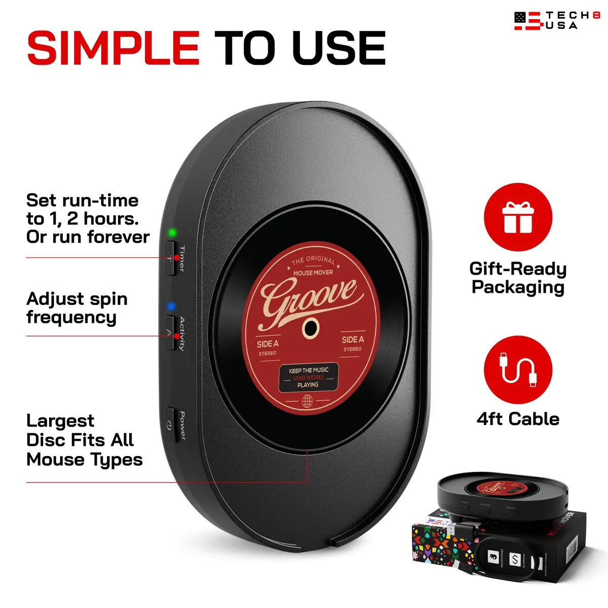 TECH8 USA Mega Disc Mouse Mover Jiggler with Timer, Undetectable USB Device | Keeps Computer Active - view 4