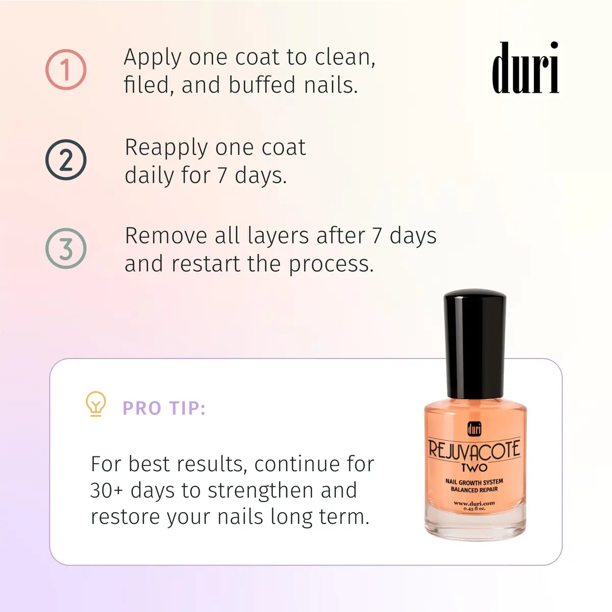Duri Rejuvacote 2 Balanced Repair Nail Growth Base and Top Coat, 0.45 Fl Oz (Pack of 3) | Strengthens & Repairs Fragile Nails - view 8