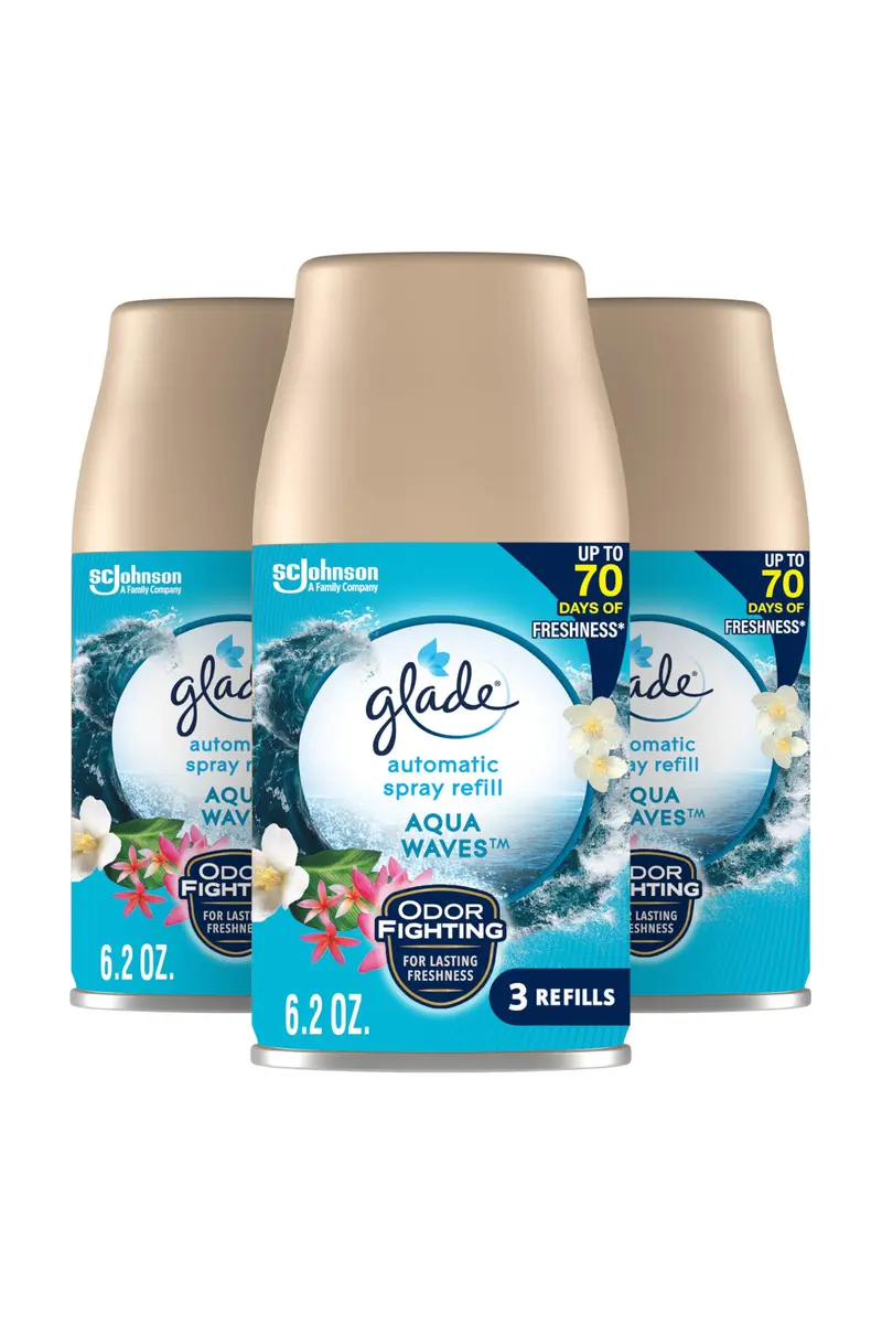 Glade Automatic Spray Air Freshener Refill, Aqua Waves, 3 Count | 18.6 fl oz (555 ml) | Timed Fragrance Release - main product image