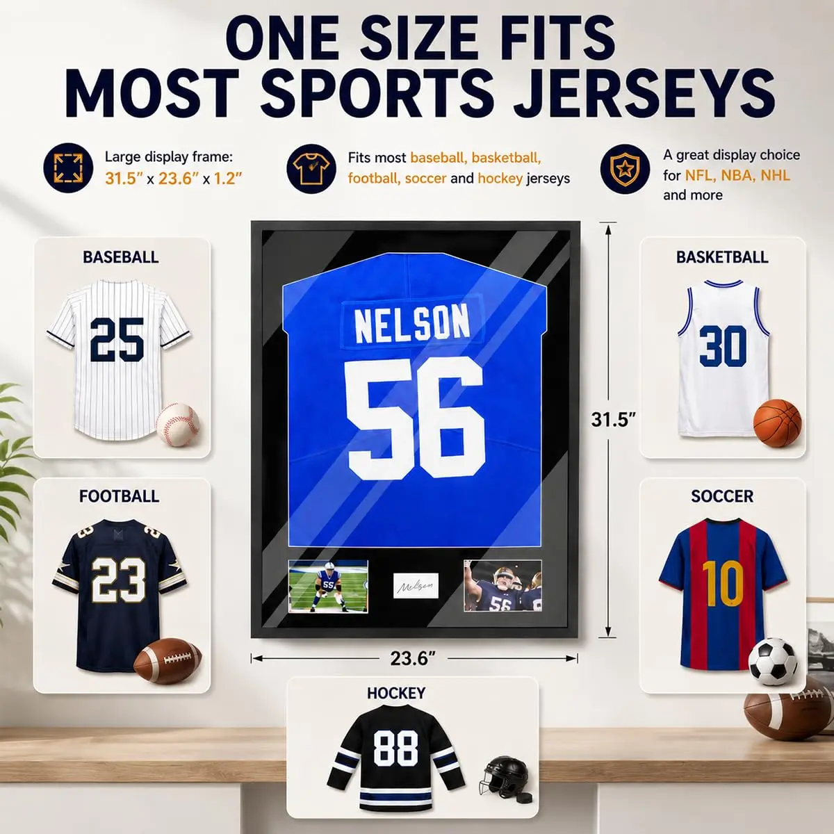 Snail Jersey Display Case 32"x24" | Elegant Wall Mount for Sports Memorabilia with UV & Dust Protection - view 6