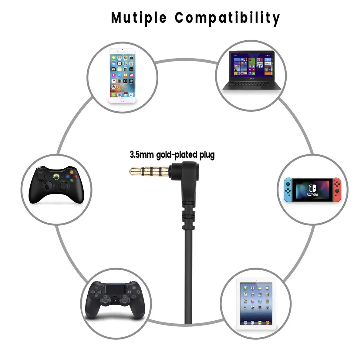 weishan Arctis Adapter 3.5mm Aux Cable for SteelSeries Arctis 3 5 7, Arctis Pro | 12cm TPE Black - view 5