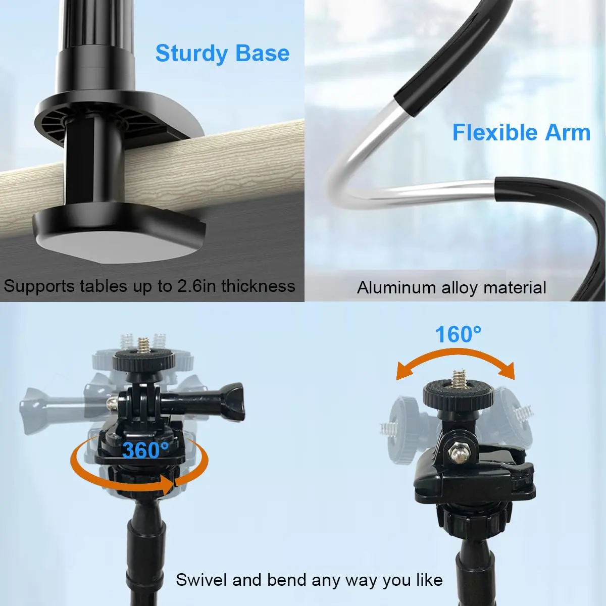 JCWINY 30 Inch Webcam Stand Camera Mount | Flexible Gooseneck Desk Clamp for Logitech Webcams 4K Brio - view 2