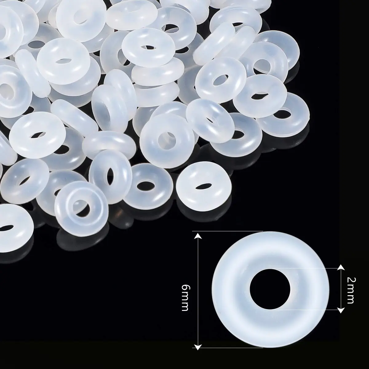 Zonon Clear Silicone Rubber Stopper Rings 6mm Outer Diameter (300 Pcs) | Secure Jewelry Spacers for DIY Crafts - view 2