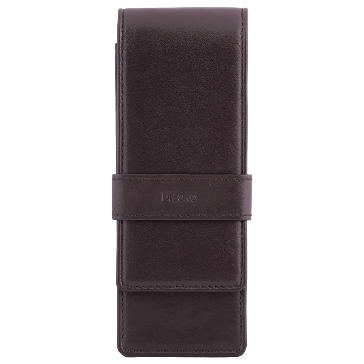 DiLoro Leather Triple Pen Case Brown | Full Grain Leather Pencil Holder for 3 Pens & Pencils - main product image