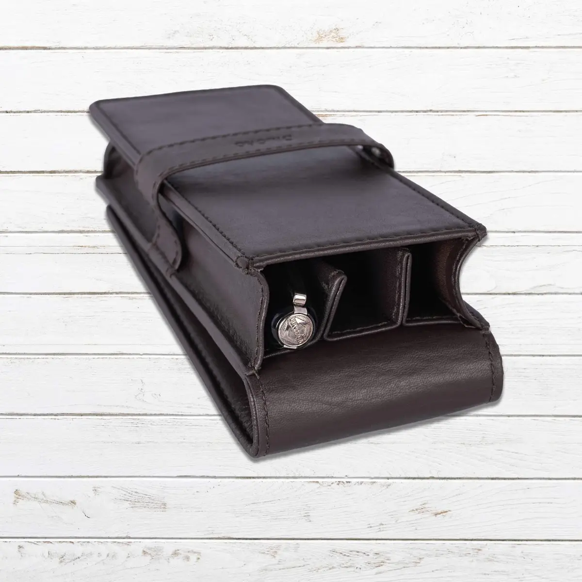 DiLoro Leather Triple Pen Case Brown | Full Grain Leather Pencil Holder for 3 Pens & Pencils - view 6