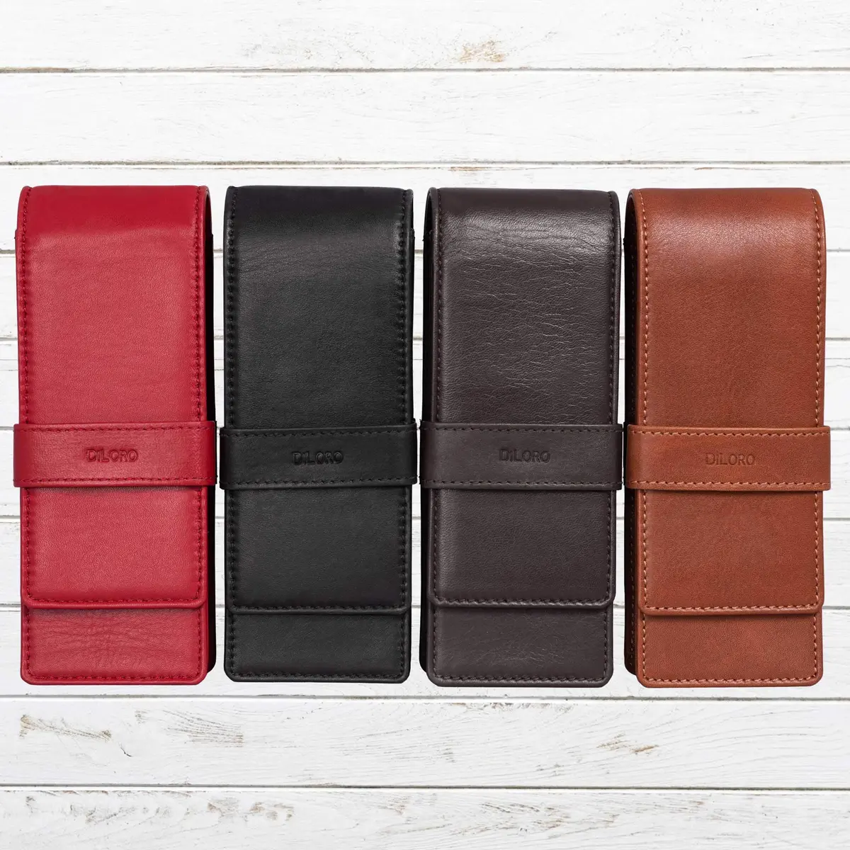 DiLoro Leather Triple Pen Case Brown | Full Grain Leather Pencil Holder for 3 Pens & Pencils - view 7