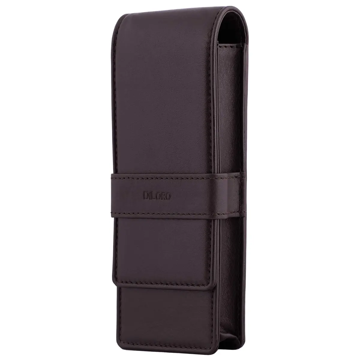DiLoro Leather Triple Pen Case Brown | Full Grain Leather Pencil Holder for 3 Pens & Pencils - view 2