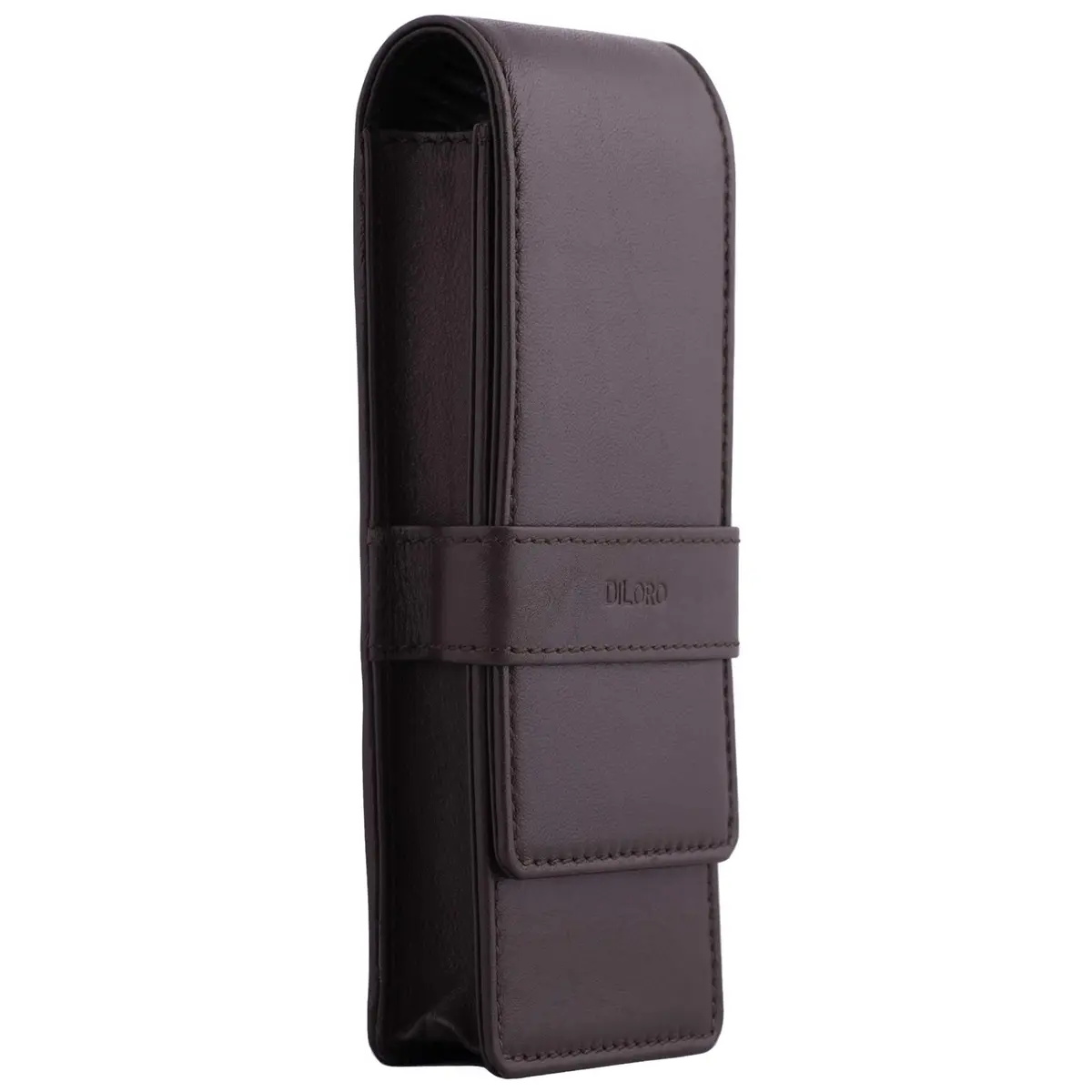 DiLoro Leather Triple Pen Case Brown | Full Grain Leather Pencil Holder for 3 Pens & Pencils - view 4