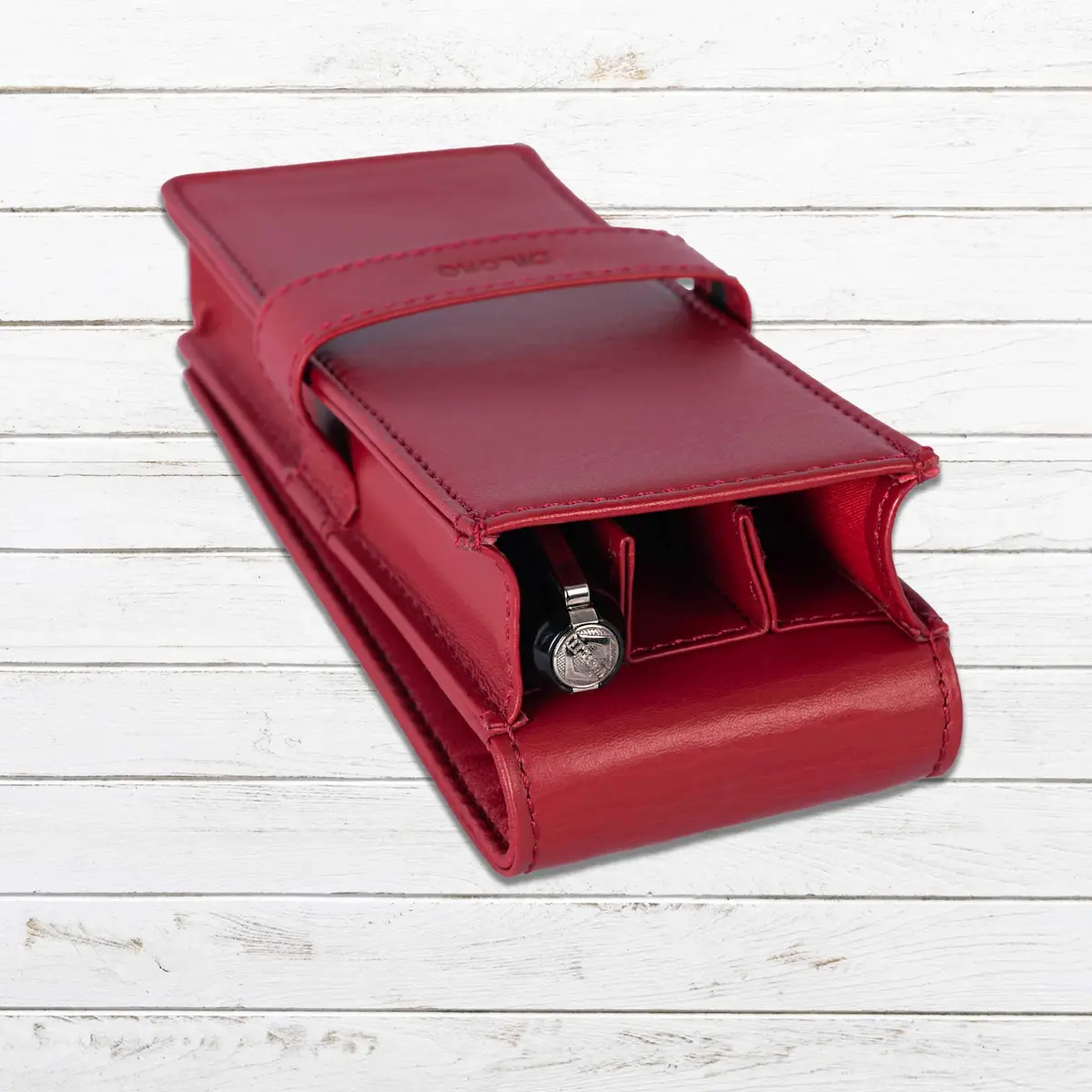 DiLoro Leather Triple Pen Case Pencil Pouch Holder for Three Fountain Ballpoint Rollerball Pens and Pencils (Red) | Elegant Leather Organizer - view 6