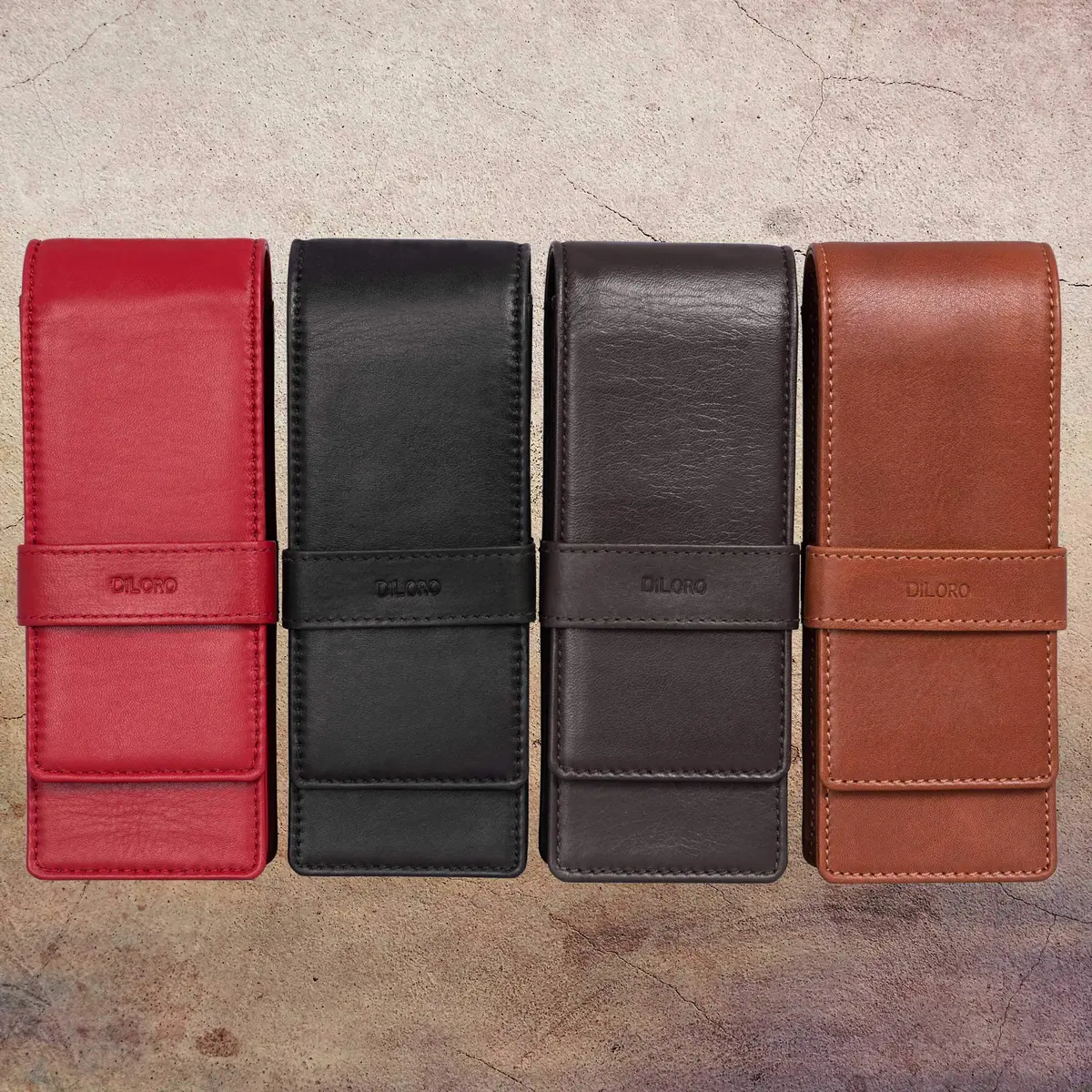 DiLoro Leather Triple Pen Case Pencil Pouch Holder for Three Fountain Ballpoint Rollerball Pens and Pencils (Red) | Elegant Leather Organizer - view 8