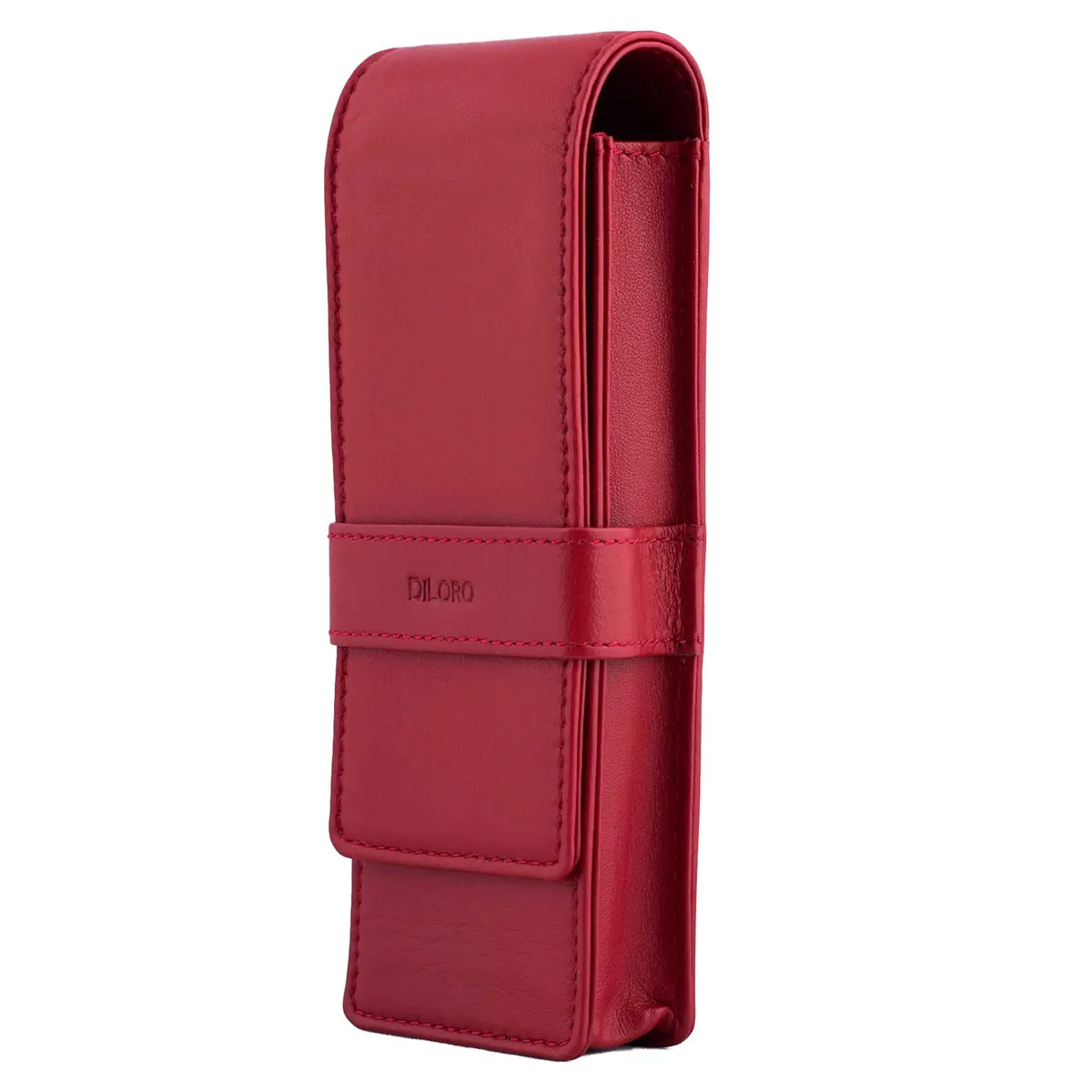 DiLoro Leather Triple Pen Case Pencil Pouch Holder for Three Fountain Ballpoint Rollerball Pens and Pencils (Red) | Elegant Leather Organizer - view 2