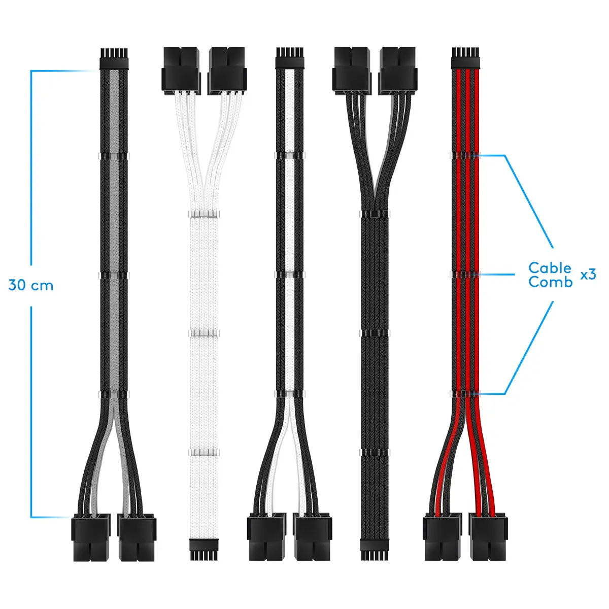 EZDIY-FAB RTX 3000 Series 12 Pin to Dual 8 Pin PCIe Sleeved Extension Cable 300mm | Black - view 6