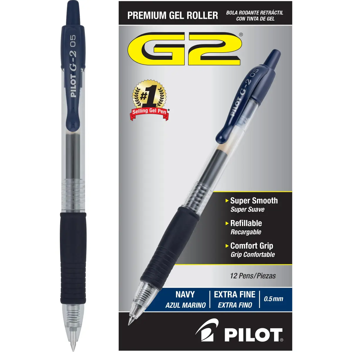 PILOT G2 Premium Rolling Ball Gel Pens, 0.5mm, Navy Blue Ink, 12-Pack | Smooth Writing for Students & Office - main product image