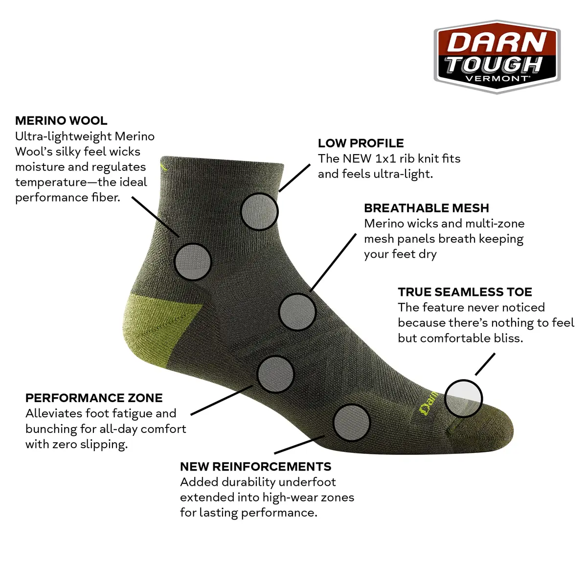 Darn Tough Vermont Men's Run 1/4 Ultra-Lightweight with Cushion Sock (Style 1040) - Black, Large - view 3