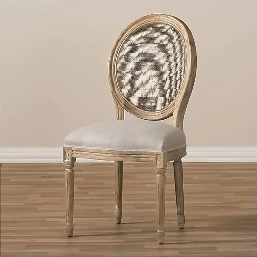 2xhome French Country Dining Chair | Upholstered Linen Fabric | Rustic Wooden Frame, Natural, Single - view 6
