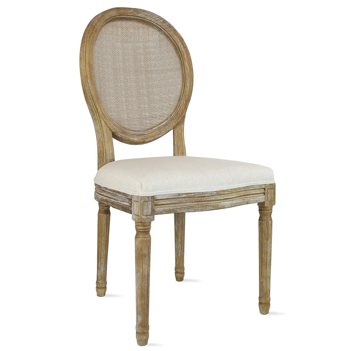 2xhome French Country Dining Chair | Upholstered Linen Fabric | Rustic Wooden Frame, Natural, Single - main product image