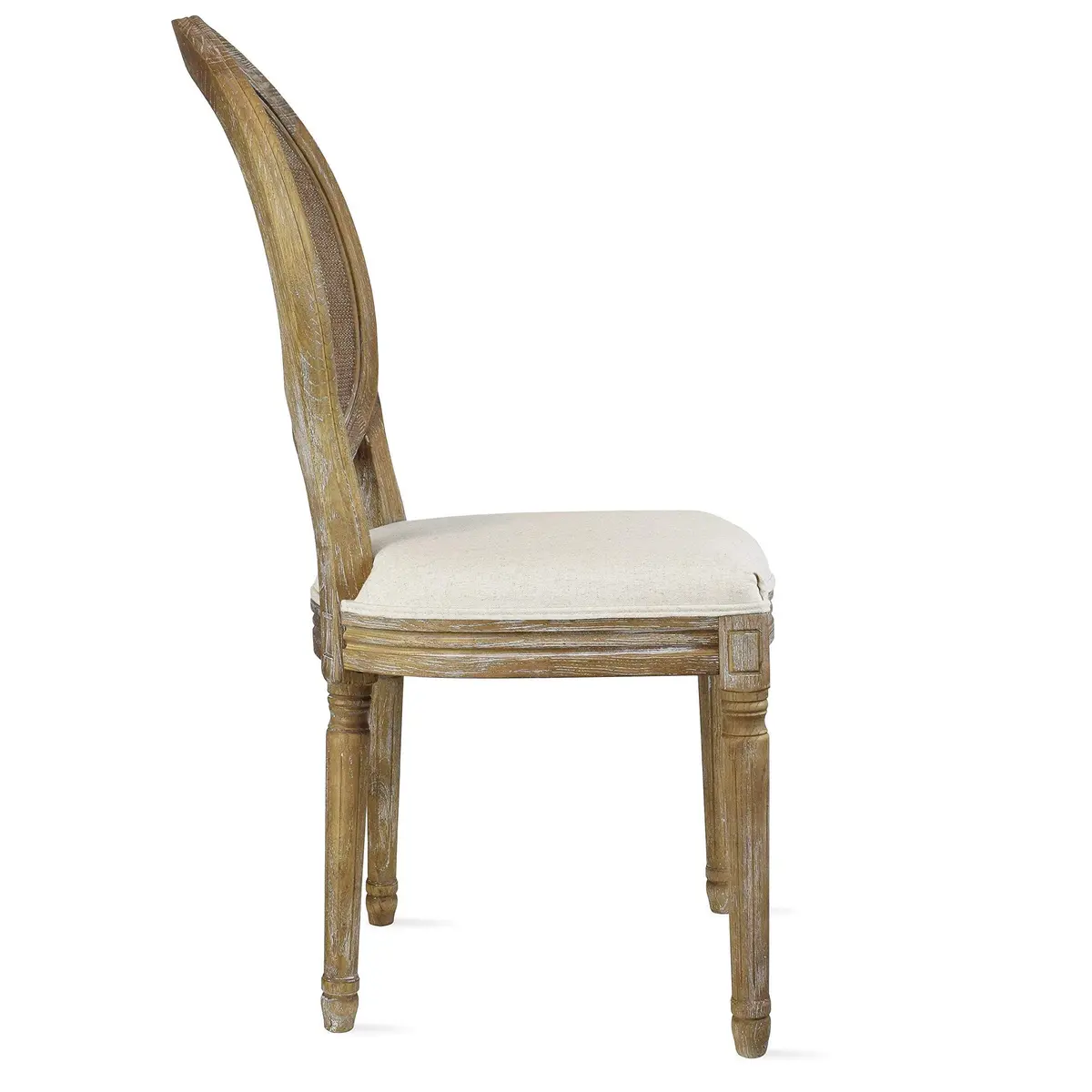 2xhome French Country Dining Chair | Upholstered Linen Fabric | Rustic Wooden Frame, Natural, Single - view 7